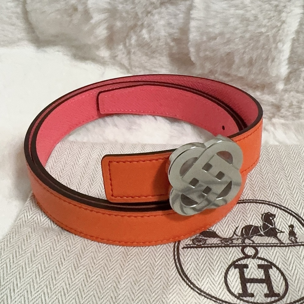 Brand New** Hermes Reversible Orange and Pink Belt